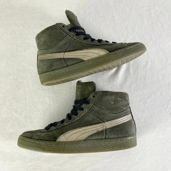 Puma Burnt Olive Green Suede Mid Metallic High Top Shoes | Mens 8 - Picture 7 of 9